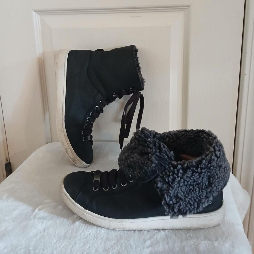 UGG Starlyn black leather & sheepskin high-top trainer boots 9.5 Grunge Skater